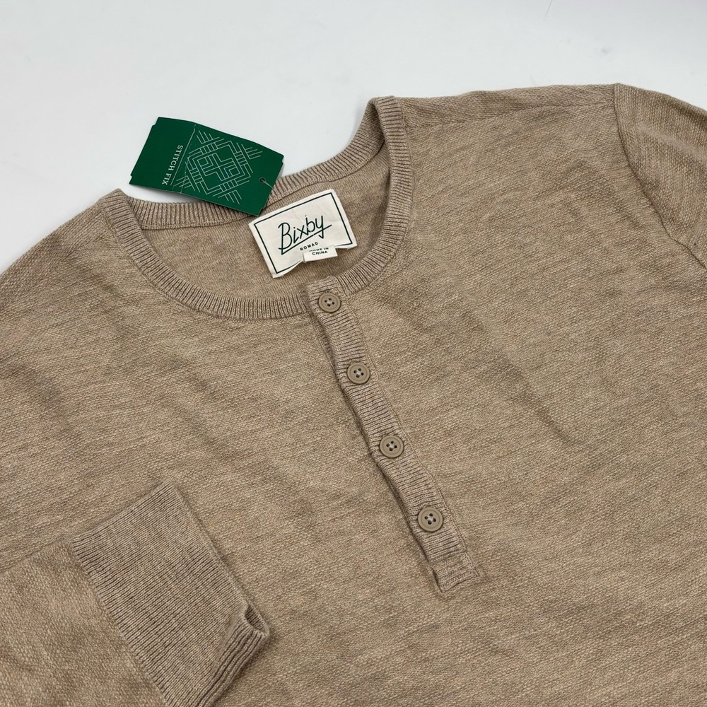NWT Bixby Nomad‎ Men's XL Cotton Edgar Textured Beach Beige Henley